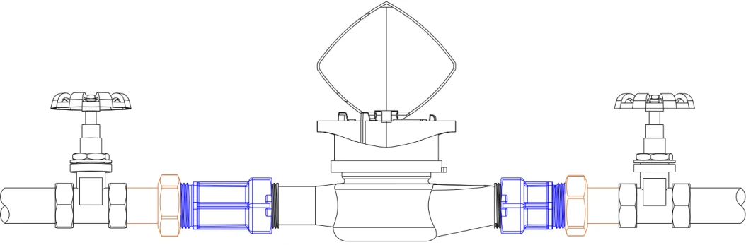 Conector de contador DN15–DN20 — Dimensiones e instalación 1
