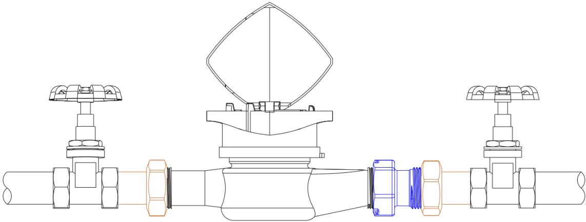 Conector de contador DN15–DN20 — Dimensiones e instalación 2