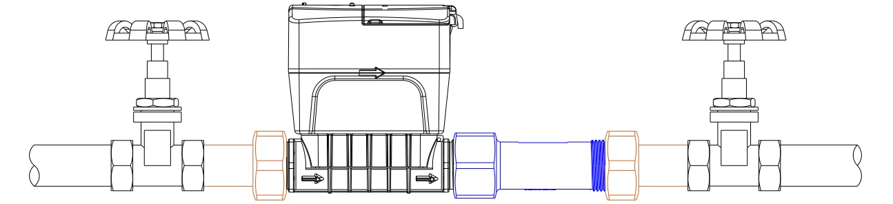Conector de contador DN15–DN20 — Dimensiones e instalación 4